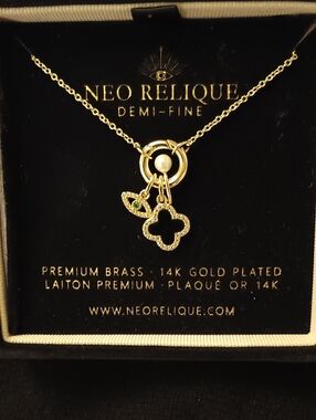 NIB Neo Relique Demi-Fine 14K Gold Plated Talisman Charm Necklace 16" Chain+2